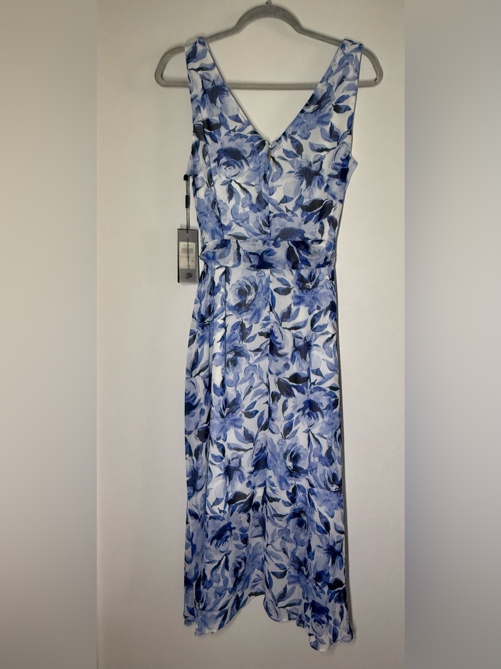 Karl Lagerfeld Paris Blue Floral Sleeveless Midi Dress NWT Size 10 Belted - Picture 3 of 8